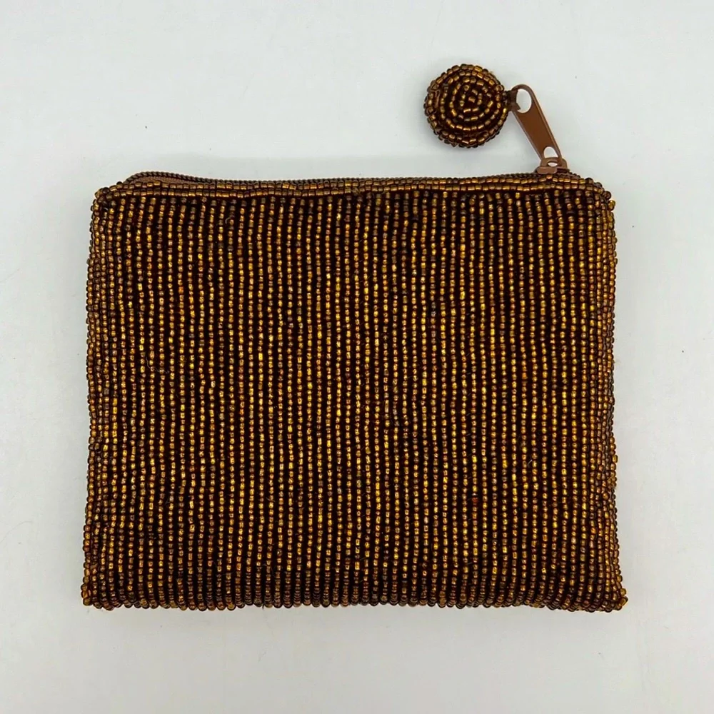 Unbranded Beaded Zip Top Coin Cosmetic Pouch Purse